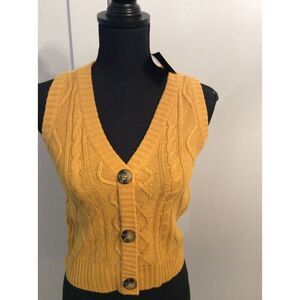 New NWT Small Say What Sweater Vest Dark Golden